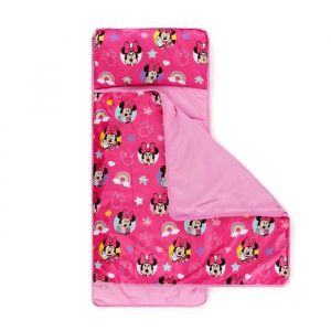 Tapis de sieste Disney Minnie Mouse pour enfant sac de couchage doux avec oreiller intégré pour l’école.