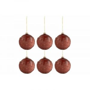 Lot de 6 Boules de No&euml;l "Givr&eacute;es" 8cm Bordeaux Prix