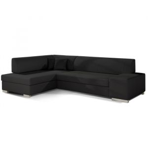 LesTendances Canapé convertible angle gauche simili cuir noir Polky 272 cm