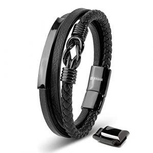 Bracelet Homme en Cuir SERASAR B039-20 Noir Bracelet &eacute;l&eacute;gant avec fermoir magn&eacute;tique cadeau parfait pour mari ou petit ami