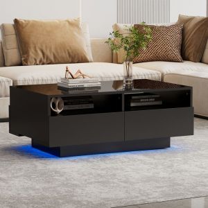 Table basse 90x55x35 cm - LED 16 couleurs - 4 tiroirs - Noir brillant