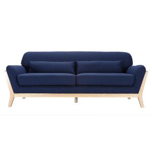 Image de Miliboo Canapé scandinave 3 places bleu foncé et bois YOKO