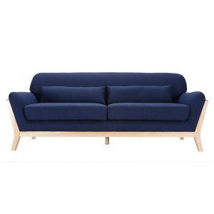 Miliboo Canapé scandinave 3 places bleu foncé et bois YOKO