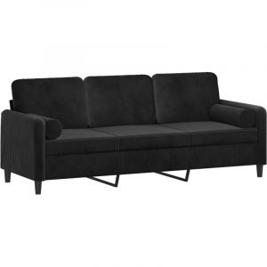VidaXL Canapé 3 Places Avec Oreillers Décoratifs Noir 180 Cm Velours