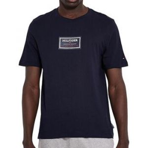 Tommy Hilfiger T-Shirt Manches Courtes Homme Label Print Col Ras-du-Cou, Bleu (Desert Sky), M