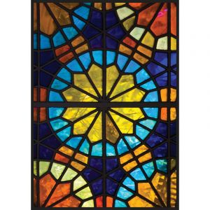 Plage Sticker &eacute;lectrostatique pour vitre, illustration d'une rosace, au style vitrail, 67 cm X 47 cm - Multicouleur