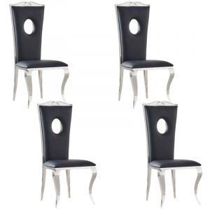 Lot de 4 Chaises baroque royal Chrome Simili cuir Noir