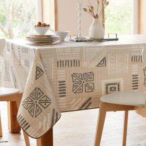 Nappe Toile cirée motif tribal BALTRONAP beige