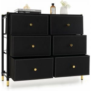 Commode 5 6 8 Tiroirs Meuble de Rangement en Tissu avec Cadre en M&eacute;tal Dispositif Anti-basculement