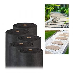 Relaxdays 5x Toile anti-mauvaises herbes 50 m, Bâche tissée, Toile 150g/m² paillage, Résiste rayons uv, antidéchirure, noir