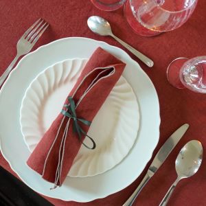 Blanc Cerise Lot de 2 serviettes de table en lin lavé 45x45cm Rouge terre