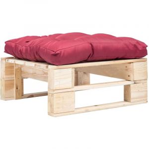 VidaXL Repose-pied palette de jardin et coussin rouge Bois naturel