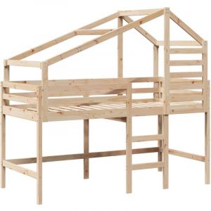 VidaXL Lit superposé et échelle et toit 90x200 cm bois de pin massif, lit intermédiaire, lit mezzanine avec échelle, lit mezzanine pour enfants