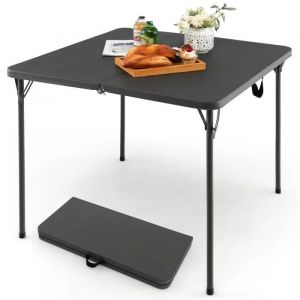 Table De Jardin Extérieur Pliante Costway, Plateau En Hdpe Résistant Aux Intempéries, Cadre En Métal, Portable Avec Poignée, Gris