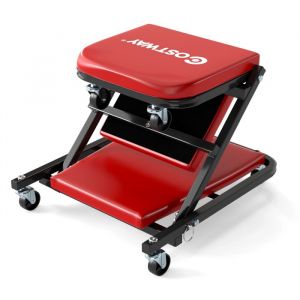 Costway Chariot De Visite M&eacute;canicien Avec Si&egrave;ge Rembourr&eacute; & 6 Roulettes, Pour Garage R&eacute;paration Automobile Entretien 150 Kg Rouge