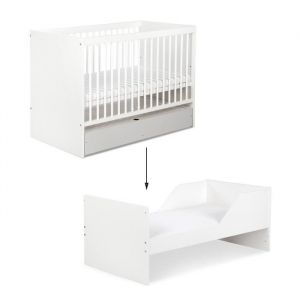 Monmobilierdesign DALIA Lit évolutif bébé convertible en lit enfant Blanc 140X70 + tiroir