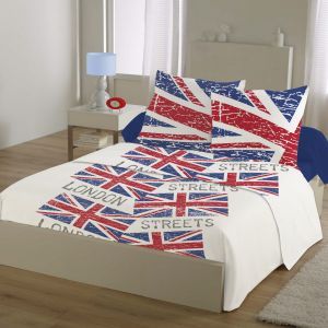 Home Linge Passion - London Streets Parure de draps 4 pièces 100% Coton - Rouge - 240x300 cm