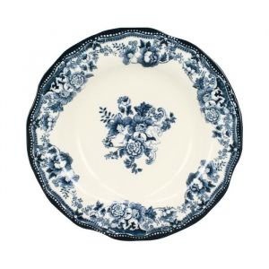 Novastyl Lot de 6 assiettes creuses fleuries en grès bleu 22cm