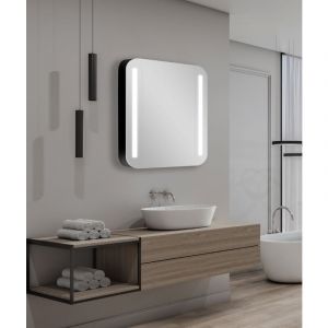 Armoire de Toilette Lumineuse Talos Black Linea 60x70 cm - Meuble de Salle de Bain avec Miroir et 2 étagères - Aluminium - Fond Miroir