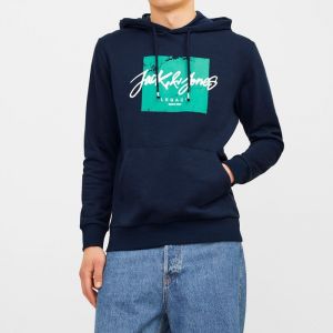 Jack & Jones Sweat Coton Tiley &Agrave; Capuche Avec Logo Manuscrit Et Encart Color&eacute; Homme