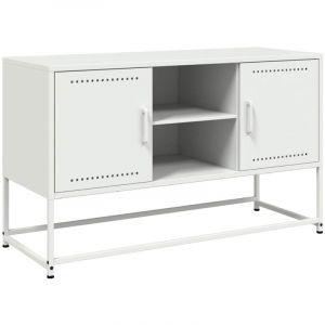 VidaXL Meuble TV blanc 100,5x39x60,5 cm acier, support TV, buffet TV, meuble multimédia, banc TV, armoire hifi, centre de divertissement, console TV