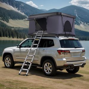 VEVOR Tente de Toit Rigide Capacité 2-3 Personnes, Tente de Camping pour Véhicules Imperméable, avec Échelle Télescopique, Matelas Épais et Coupe-Vent, pour Jeep SUV Pick-up Camion Voitures, Voyage