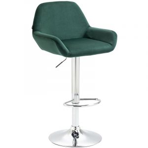 Image de CLP Tabouret de bar Braga Velours avec pied en métal réglable et pivotant vert foncé Métal chromé