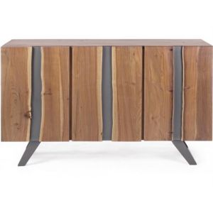 Bizzotto - Buffet 3 portes 145x45x90 cm en acacia naturel et noir - cheno