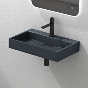 Lavabo Suspendu Gris Noir Mat 50x38x11cm Vasque à Poser Rectangulaire avec Perçage pour Robinet avec Bonde et Cache Bonde Col19 - Mai&mai