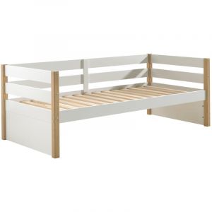 OLAF - Lit Banquette 90x200cm Blanc et Bois - Altobuy