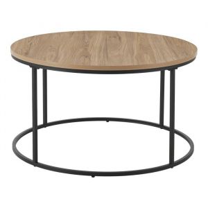 Helloshop26 - Table basse ronde diam&egrave;tre 80 cm noir et effet bois