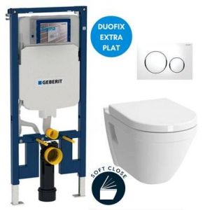 Geberit Pack WC Bâti-support + Cuvette suspendue Vitra S50 + Abattant frein de chute + Plaque blanche et chromé