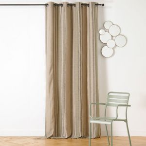 LINDER Rideau à Oeillets Lin Rayé Esprit Méditerranéen Kaki 140x265 cm