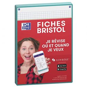 Oxford 50 fiches de révision - 14,8 x 21 cm - Révision 2.0 - Petits carreaux - cadre menthe