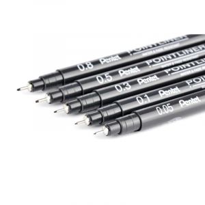 Pentel Arts Permanent Feutre technique Pointliner, noir - Lot de 8
