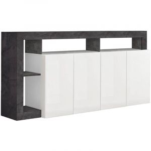 Altobuy - arturo - Buffet 4 Portes Blanc Laqué Encadrement Niches Aspect Gris Oxyde