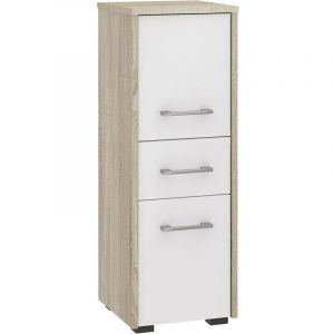 Image de Hucoco ASTORIA Armoire Colonne de salle de bain contemporaine 85x30x30 cm Meuble de rangement design moderne Tiroir + 2 portes ma/Blanc