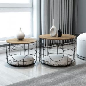 Lot de 2 tables basses Haapajärvi panier avec couvercle amovible noir effet bois [en.casa]