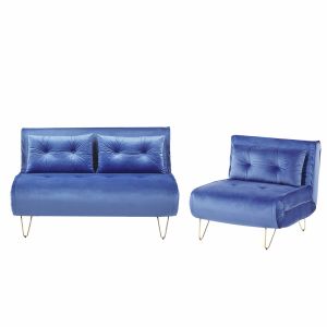 Beliani Ensemble de canapés BZ 2 + 1 places en velours bleu marine VESFOLD