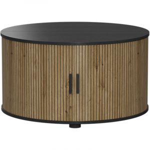 Table basse Selva, Ch&ecirc;ne/noir, 80x80cm avec porte coulissante, Vicco