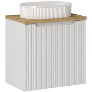 Ensemble Meuble Salle de Bain 2 portes + Vasque + Plateau effet ch&ecirc;ne L 60 x P 40 x H 59,5 cm - Astral Blanc - Livraison gratuite