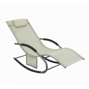 Sobuy Chaise Longue de Jardin Pliable et Bascule, Confortable pour Balcon et Camping, Beige