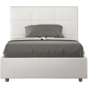 Lit capitonné 120x190 cm simili cuir blanc Mira Sans sommier et sans coffre