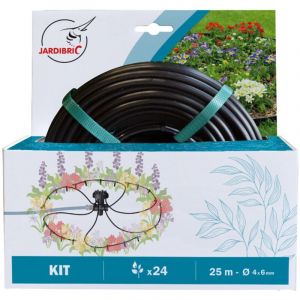 Jardibric Kit Goutte &agrave; Goutte Pieuvre Massif Potager &ndash; 25m Tuyau &Oslash;6mm, 18 Goutteurs R&eacute;glables + 1 T&ecirc;te 6 Sorties