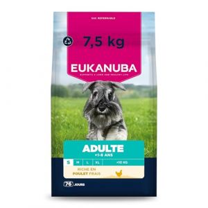 Eukanuba Life Care Croquettes Chien Adulte Petite Race 1-8 Ans, Riche en Poulet Frais, Maintient Poids Optimal L-Carnitine, Oméga 3&6, prébiotiques, sans colorants, arômes artificiels ni OGM – 7,5 kg