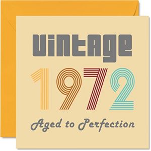 Stuff4 Cartes d'anniversaire 52 ans pour homme et femme – Vintage 1972 Aged To Perfection – Carte d'anniversaire amusante pour elle et lui, 145 mm x 145 mm, cartes d'anniversaire pour maman, papa,