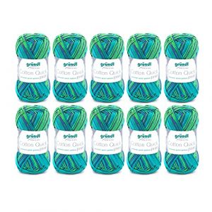 Fil à tricoter/crocheter Gründl Cotton Quick Print (fil aux couleurs joyeuses 100 % coton, certifié OEKO-TEX, 50 g / 125 m, grosseur d'aiguilles : 3 - 4, 10 x 50 g), Verde Multicolore