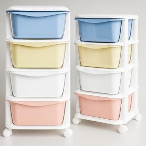 Étagère de rangement - SPRINGOS - 4 tiroirs - Plastique - Mobile sur roulettes - Design pastel