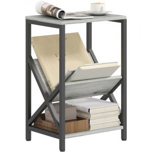 Homcom Table d'appoint étroite - avec rangement à 3 niveaux, porte-revues en V - cadre en acier - 40 x 30 x 61 cm - gris foncé