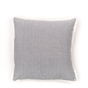 Declikdeco Coussin déhoussable finition dentelle en coton gris 40x40
